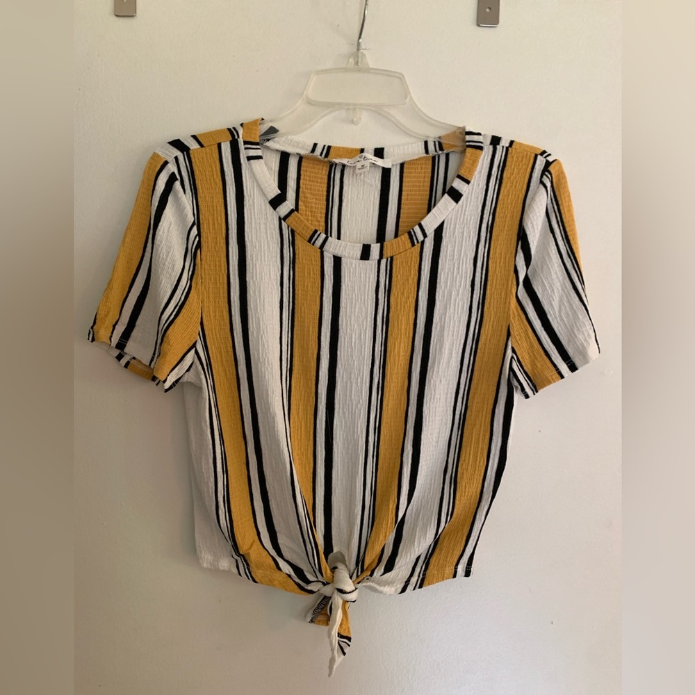 Love Tree Tie Shirt, Yellow & Black Striped, Size M